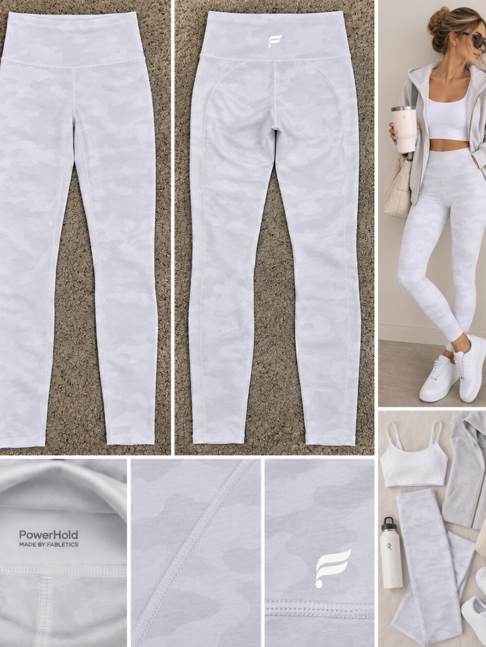 Fabletics PowerHold White Light Camo Leggings Size XS